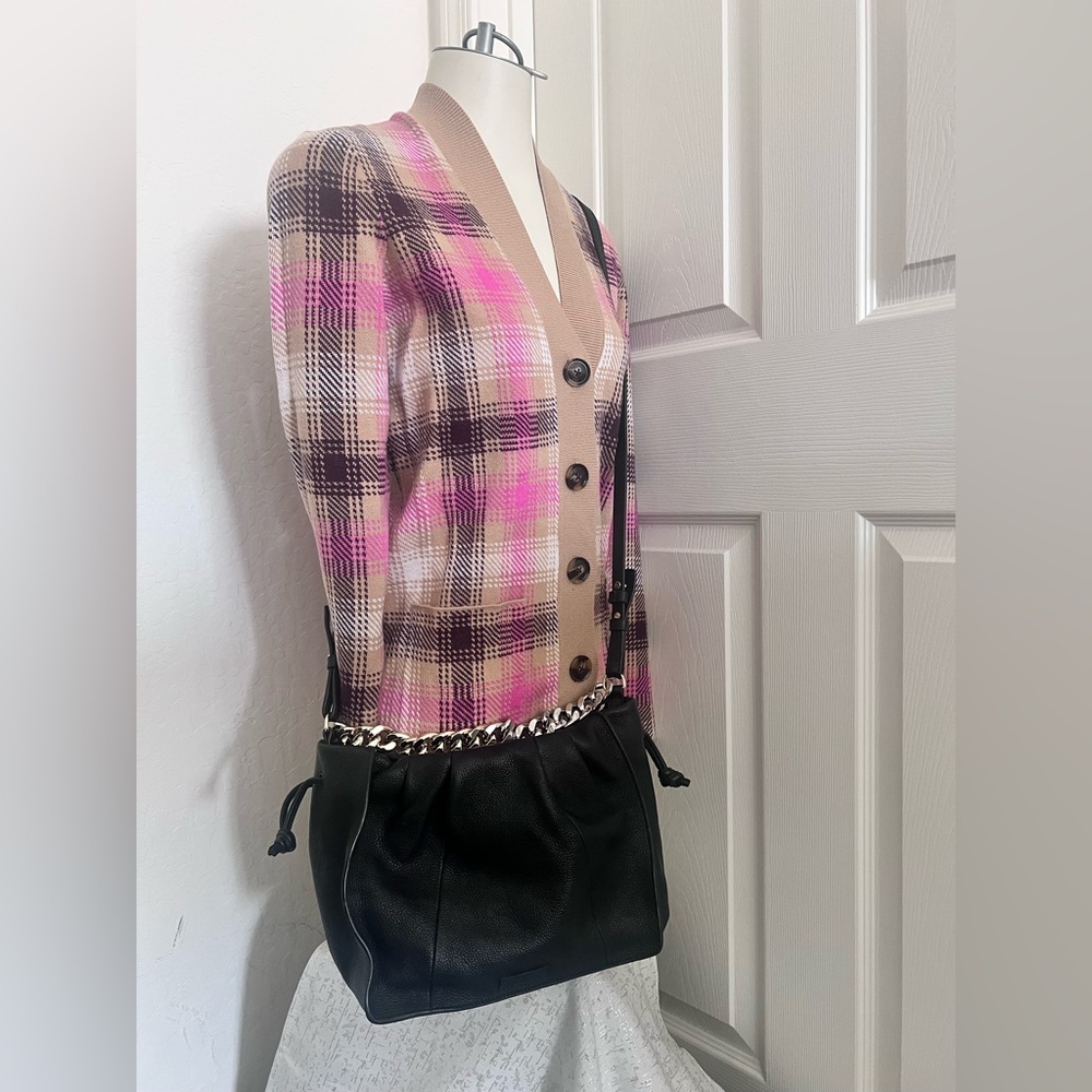 Vince Camuto Womens Black Leather Inner Pockets Rectangle Shape Crossbody Bag